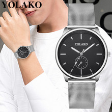 YOLAKO мужские часы из нержавеющей стали с сетчатым ремешком простые зеркальные кварцевые часы мужские часы Reloj Hombre 2019 мужские наручные часы 2024 - купить недорого