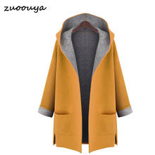 2017 autumn and winter new large size women loose was thin hooded cardigan woolen trench coat fat 2024 - buy cheap