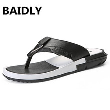 Brand Luxury Leather Slippers Men Summer Leather Flip Flops Handmade Men's Sandals Beach Walk Shoes 2024 - buy cheap