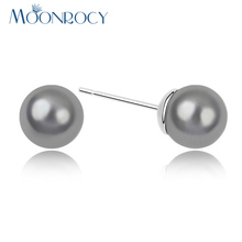 MOONROCY Imitation Grey Pearl Earring Silver Color Jewelry Crystal Earrings for Women Girls Simple Trendy Gift Dropshipping 2024 - buy cheap