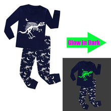 Crianças 2pc manga cheia brilho em pijamas escuros infantil crianças menino pijamas crianças meninos pijamas conjuntos crianças dinossauro pijamas 2024 - compre barato