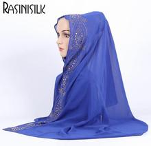 Verão 2019 cachecol hijab com diamantes chiffon longo xale cachecol de cabeça com strass floral islâmico 170*70cm 2024 - compre barato