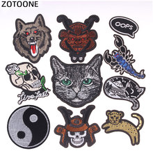 Zotoone emblema punk caveira animal em ferro bordado adesivos para roupas adesivos legais gato lobo emblemas hippie 2024 - compre barato