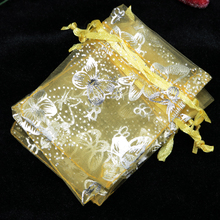Frete grátis 100 sacos organizadores dourados 13x18cm bolsa presente borboleta cordão sacos de jóias embalagens bolsa de organza sacos 2024 - compre barato