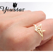 Yiustar New Gold Color Hot Popular Origami Crane Rings For Women Adjustable Origami Crane Hollow Bird Jewelry Simple Bague Femme 2024 - buy cheap