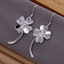 Free Shipping!!Wholesale silver plated Earring,925 jewelry silver,Inlaid Four-leaf Clover Earrings SMTE162 2024 - buy cheap