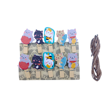 10packs/lot Cute Money Fortune Cat Wooden Paper Clip With Rope Message Stickers Stationery School Office Supply 2024 - buy cheap