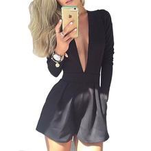 2017 New Arrival Summer Fashion Rompers Women Black Sexy Club Long Sleeve Jumpsuit Deep V neck Playsuit Jumpsuits Hot Shorts 2024 - buy cheap