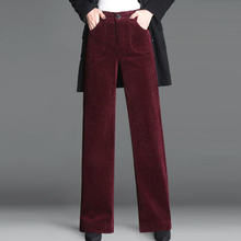 2018 Fall Spring Casual Women Female Wine Red Grey Black Wide Leg Corduroy Trousers ,  4xl Elastic High Waisted Pants For Woman 2024 - buy cheap