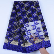 Африканская французская кружевная ткань высокого качества с вышивкой, 5 ярдов, синяя нигерийская кружевная ткань для женского платья 1144 2024 - купить недорого