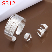 Set top quality silver plated jewelry rings bangles and stud earring shiny beautiful gift for woman Europe and America Hot 2024 - buy cheap