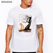 Camiseta con estampado de zorro, búho, flores de cerezo, pájaro, sakura, ciervo, Vintage, harajuku, blanca, de verano, para hombre 2024 - compra barato