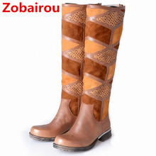 Zobairou-Botas altas por encima de la rodilla para mujer, botines sexys de cuero, con cremallera, color negro y marrón, para lluvia 2024 - compra barato