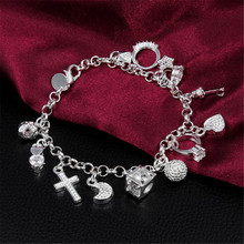 Pulseira de prata 925, bracelete para casais, joias para pulseiras com 13 pingentes s030 2024 - compre barato