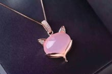 Natural pink chalcedony pendant S925 silver Natural gemstone Pendant Necklace trendy Elegant cute fox women girl party jewelry 2024 - buy cheap