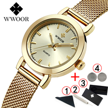 WWOOR-Reloj de pulsera de malla para mujer, cronógrafo de oro de marcas famosas, esfera pequeña, femenino, 2021 2024 - compra barato