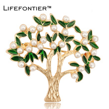Lifefontier Small Pearl Brooch Apple Tree Brooches For Women Rhinestones Brooches Alloy Fashion Enamel Plant Brooch Pin Jewelry 2024 - buy cheap