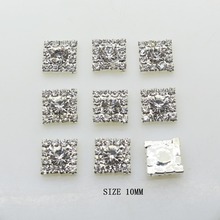 New 10pcs/lot 10mm Square Diamante rhinestone buttons flat back Embellishment Wedding Decoratio button 2024 - buy cheap