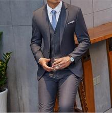 Traje gris de 3 piezas para hombre, Blazer ajustado de estilo esmoquin para novio, chaqueta + pantalón + chaleco, novedad de 2018 2024 - compra barato