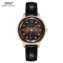IBSO Women's Quartz Watch Lady Leather Watchband Wrist Watches Fashion Shiny Rhinestone Waterproof Wristwatch 2021 Gift for Wife 2024 - buy cheap