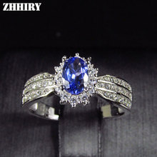 Zhhiry натуральный синий танзанитное кольцо подлинное Твердое Серебро 925 пробы Настоящее Драгоценное кольцо для женщин ювелирные украшения 2024 - купить недорого