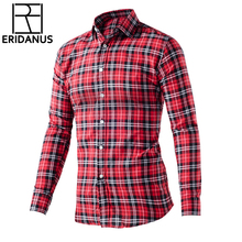 Eridano 2016 camisas xadrez masculinas, camisas masculinas de outono slim respirável de manga comprida, vestido casual moda camisas masculinas mferramenta 2024 - compre barato