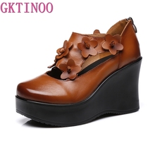 Gktinoo sapatos femininos de couro legítimo, saltos altos retrô com flor, para primavera 2024 - compre barato