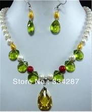 Натуральный пресноводный жемчуг ожерелье белый жемчуг и цирконовая подвеска на ожерелье + серьги набор 2024 - купить недорого