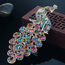 Big Size Peacock Rhinestone Brooches And Hijab Pins For Women Wedding Accessories Very Nicely Christmas Brooch Pins Broches 2024 - buy cheap
