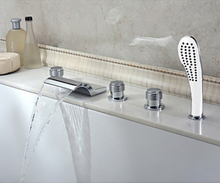 Luxury 5PCs Waterfall Bathroom Tub Shower Faucet Deck Mount Five Holes Brass Bathtub Mixer Taps Chrome Finsh 2024 - buy cheap