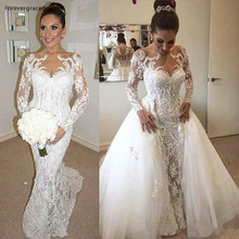 New Arrival Sexy Sheer Long Sleeves Wedding Dress Full White Mermaid Garden Country Church Bride Bridal Gown Custom Made 2024 - buy cheap