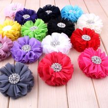 (50pcs/lot)2.8" 15 Colors Fluffy Ruffled Flower For Hair Clips Beautiful Chiffon Metal Alloy Button Flower Accessories For Kids 2024 - buy cheap