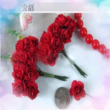 O envio gratuito de 144 pçs/lote mix papel amoreira flor bouquet/fio haste/scrapbooking vermelho artificial rosa flores 004009002 2024 - compre barato