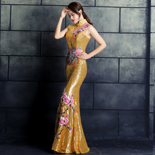Платье-Ципао женское вечернее длинное с цветочной вышивкой 2024 - купить недорого