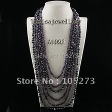 Collar de perlas de cristal de agua dulce, joyería de perlas de color negro, púrpura, 4-8MM, 60-85CM, A1092, 6 filas, gran oferta, envío gratis 2024 - compra barato