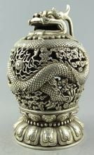 Old Handwork Tibet silver carved Dragon plate Tengyun driving fog Censer 2024 - buy cheap