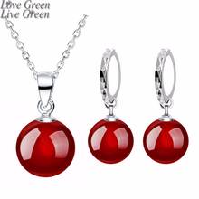 2018 8mm hot sell natural stone red black women silver plated drop necklace earrings fashion Jewelry sets 80316 2024 - buy cheap