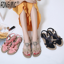 FONGIMIC Mulheres Sandálias Boemia Verão Sapatos Baixos Confortáveis Sapatos Casuais Sandálias Chinelos Sandálias de Praia de Alta Qualidade Elástico 2024 - compre barato