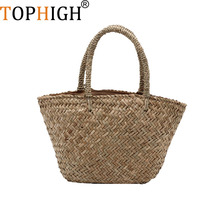 Bolsa de mão de palha feminina, bolsa sacola de ombro grande de verão, bolsa feminina de rattan com borla 2024 - compre barato