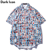 Dark Icon Character Full Printed Retro Shirt Men 2019 Summer New Fashion Hip Hop Shirts Short Sleeved Shirts for Men 2024 - buy cheap