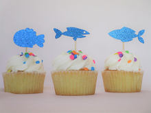 Toppers de cupcake de aniversário de casamento com glitter peixes decoração para festa decoração de bolo donuts palitos de comida 2024 - compre barato