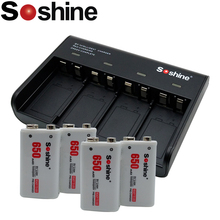 Soshine-batería recargable de iones de litio de 9V, cargador de 4 ranuras, 4 Uds., batería de 650 mah 2024 - compra barato