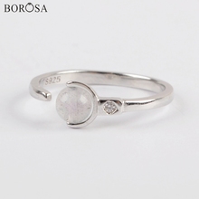 10 шт 92.5% чистое серебро цвет кольцо 5 мм круглый натуральный лунный камень модные открытые кольца для женщин ювелирные изделия Размер 6 ~ 7 регулируемый WX1163 2024 - купить недорого