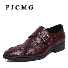 PJCMG-zapatos planos informales de piel de cocodrilo para hombre, zapatillas masculinas de cuero genuino en relieve, Punta puntiaguda, sin cordones, color negro y rojo 2024 - compra barato