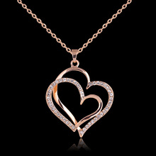 Summer style Rose gold color Crystal Double Heart Pendant Luxury Jewelry Love heart Necklaces Valentine's Day Wedding Jewelry 2024 - buy cheap