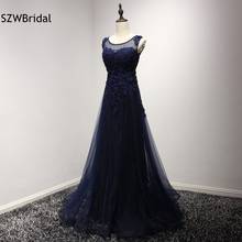 Vestido de festa O Neck Navy Blue Evening dress A-Line Lace Appliques Beaded formal dress Plus size prom dresses 2024 - buy cheap