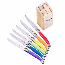 6pcs 9'' Laguiole Style Steak Knife Stainless steel Rainbow Dinner Knives in Wood Holder Restaurant Cutlery Kitchen Flatware set 2024 - buy cheap