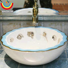 Marine Style Round Thick Bowl Sink Lavobo Ceramic Bathroom Countertop Bathroom Sink 2024 - buy cheap