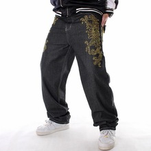 Джинсы мужские прямые в стиле хип-хоп, свободные брюки из денима с вышивкой в виде крыльев, уличная одежда в стиле хип-хоп, длинные ковбойские штаны, большие размеры 2024 - купить недорого