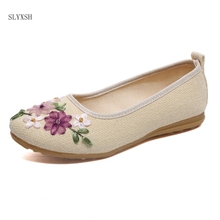 Zapatos planos de flores para mujer, zapatillas informales de tela de algodón sin cordones, cómodos, de punta redonda, para estudiantes, talla grande 35-42 2024 - compra barato